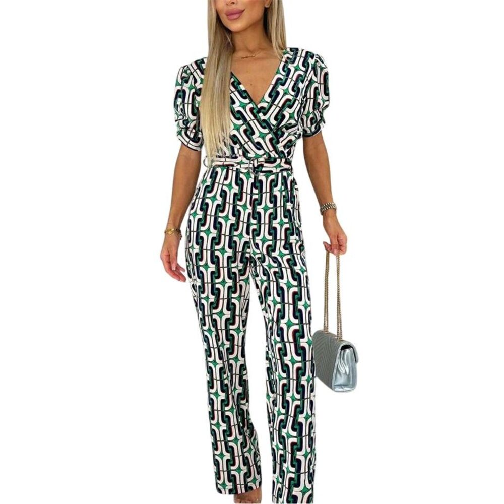 AX Paris Womens/Ladies Geometric Pattern Belted Jumpsuit / Multicolored